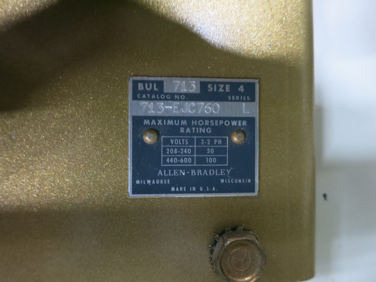 Allen Bradley Size 4 Starter 225A Breaker Combination Combo Box 709-EOD103 225 (DW7565-1)