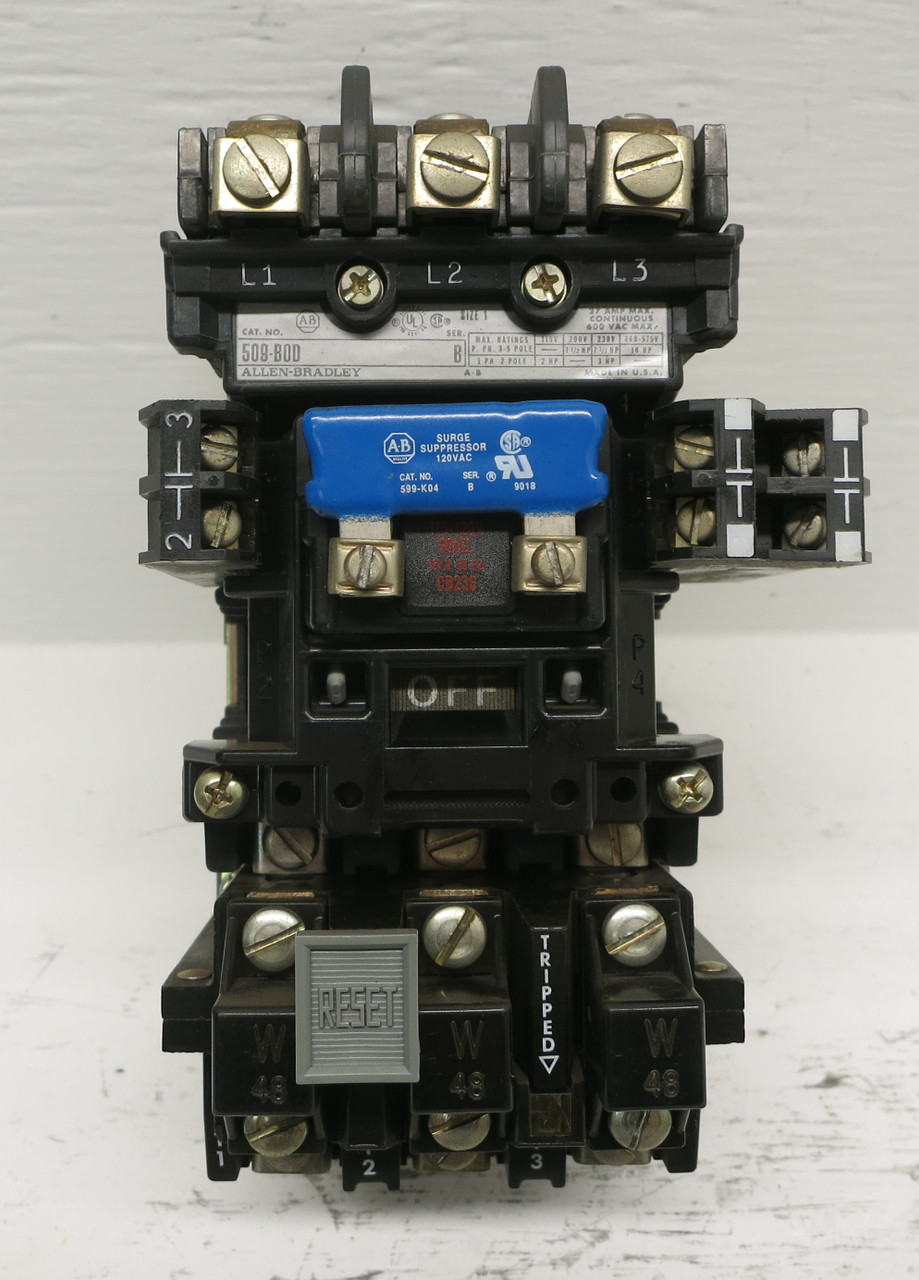 Allen Bradley 509-BOD Size 1 Motor Starter 120V Coil CB236 509-B0D 10 HP 599-K04 (DW7575-57)