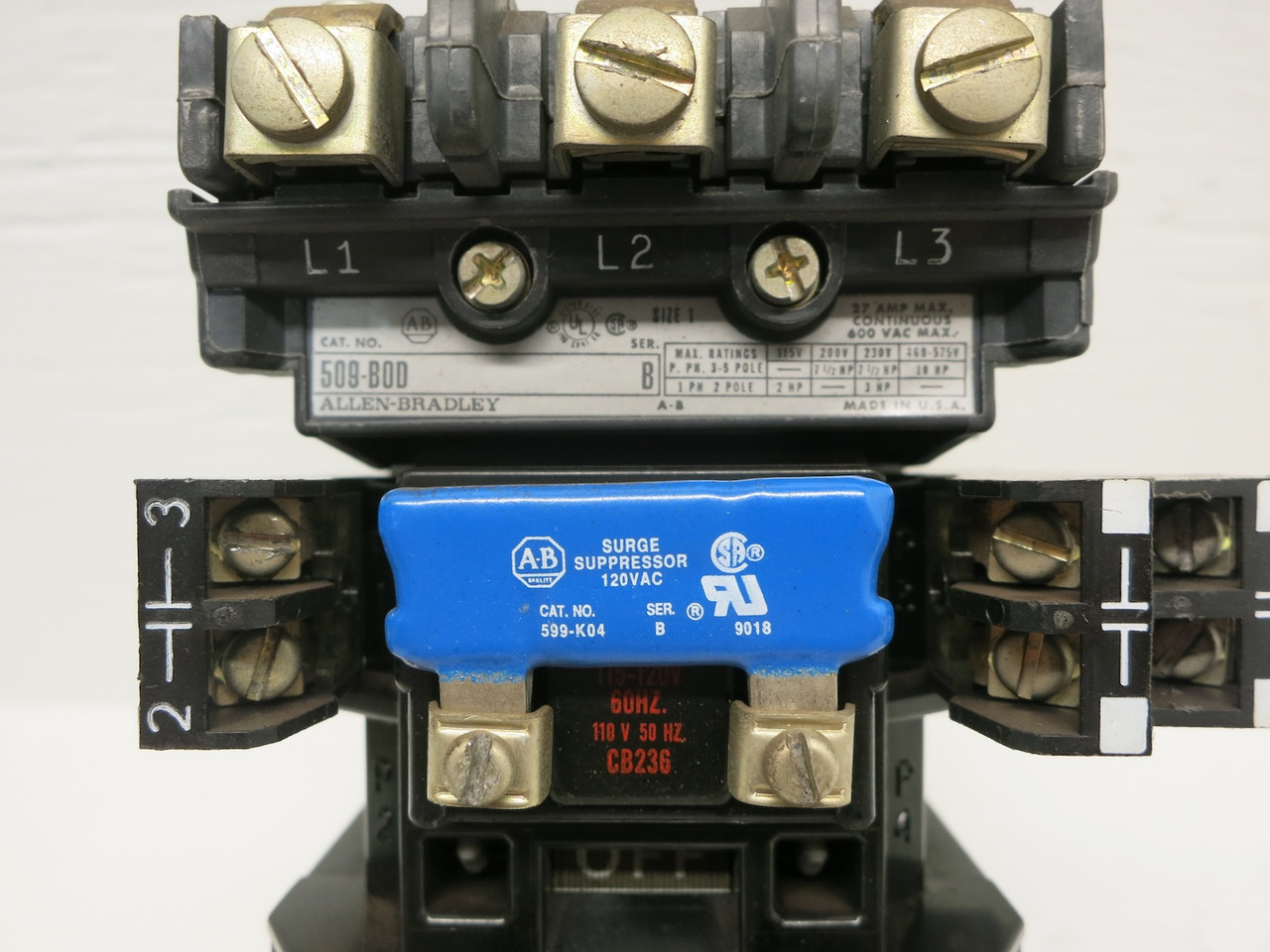 Allen Bradley 509-BOD Size 1 Motor Starter 120V Coil CB236 509-B0D 10 HP 599-K04 (DW7575-57)