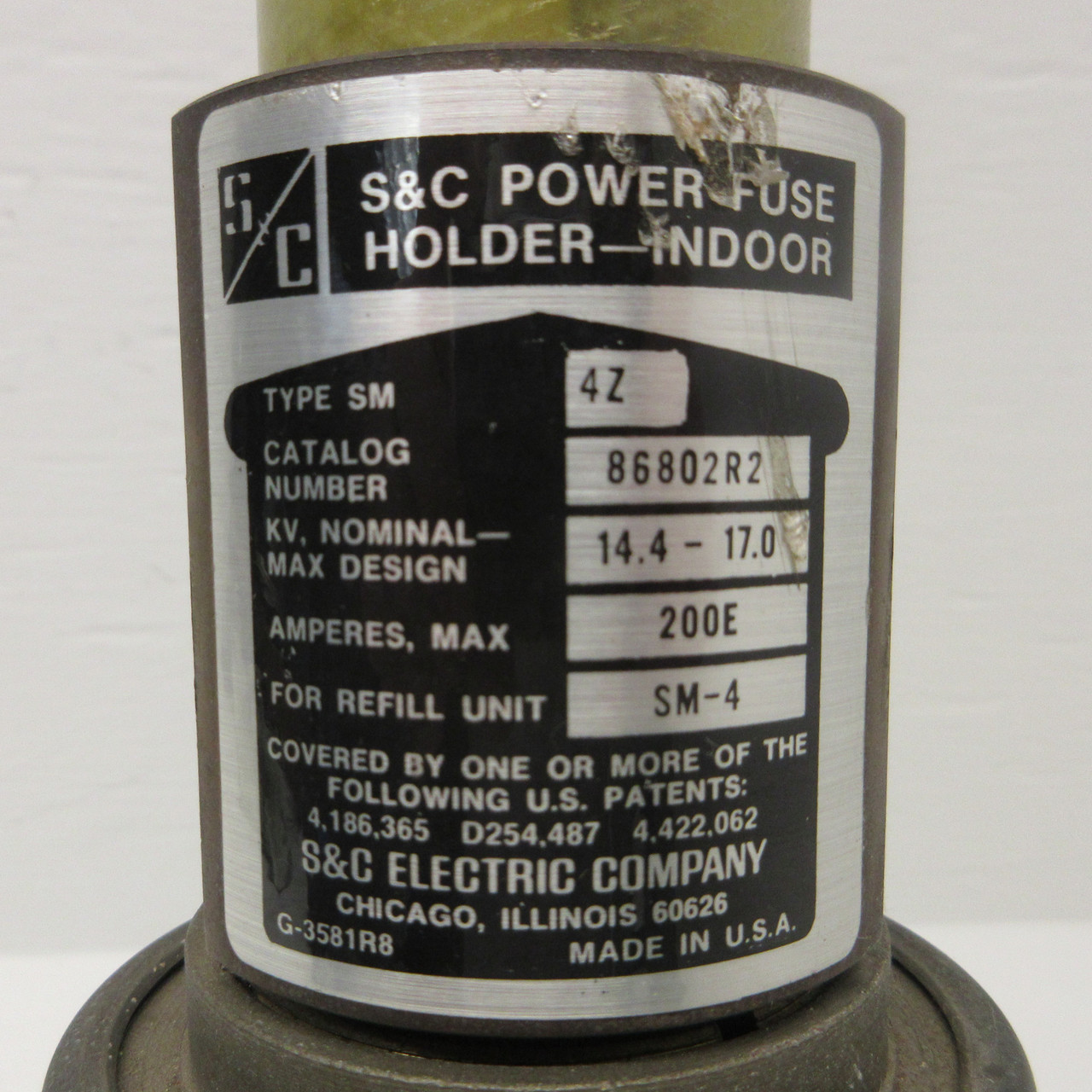 S&C 86802R2 SM-4 Power Fuse Holder 200E Amp 14.4-17.0 kV 200A Type SM4Z SM4 USA (AH0746-3)