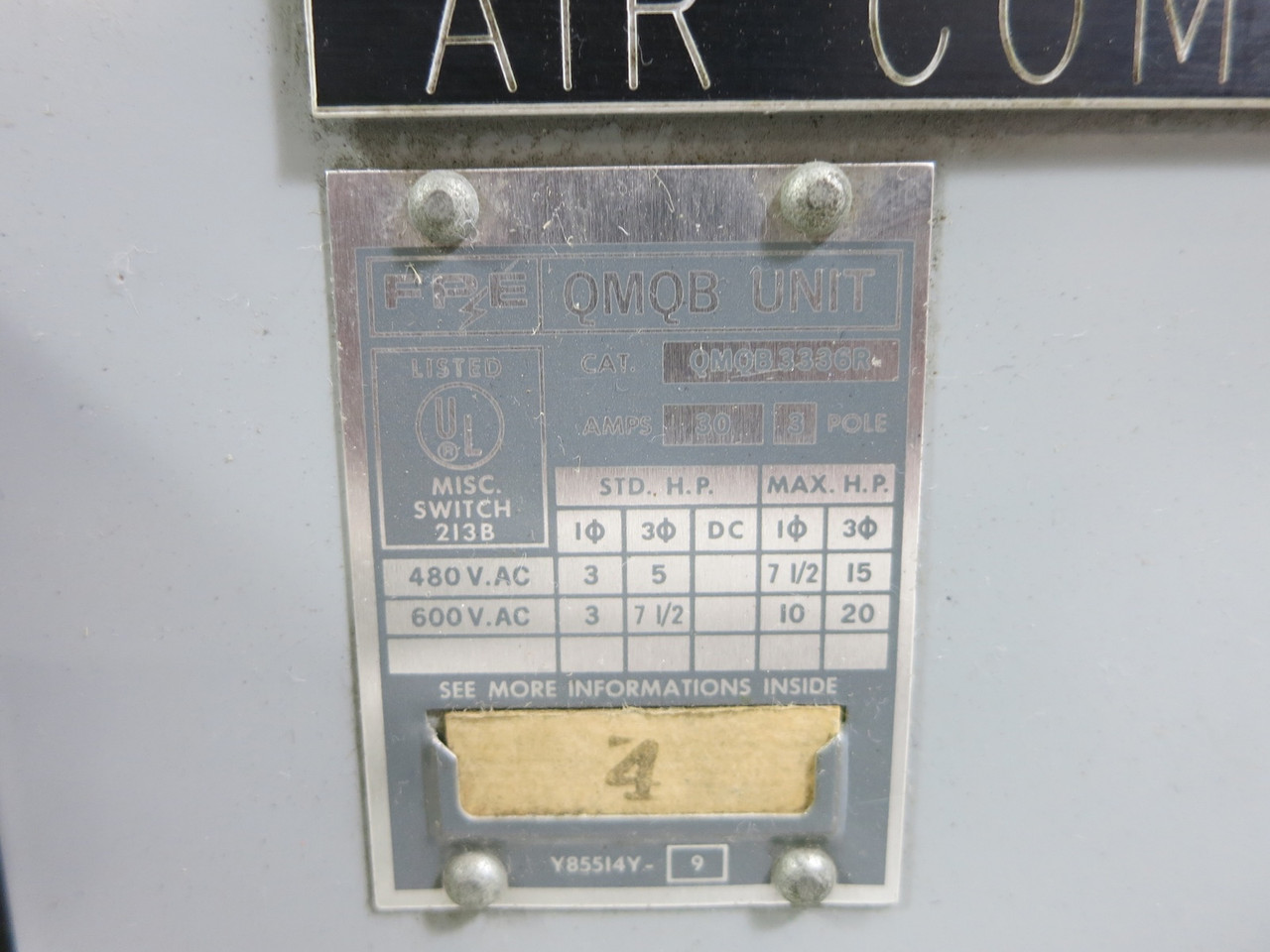 FPE QMQB3336R 30A 600V QMQB Twin Fusible Panel Board Switch 30 Amp QMQB-3336R (DW7579-1)