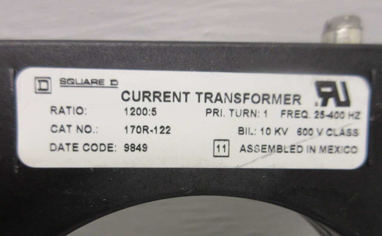 Square D 170R-122 Current Transformer CT 1200:5 25-400Hz 10KV 600V Pri. Turn: 1 (AH0751-28)