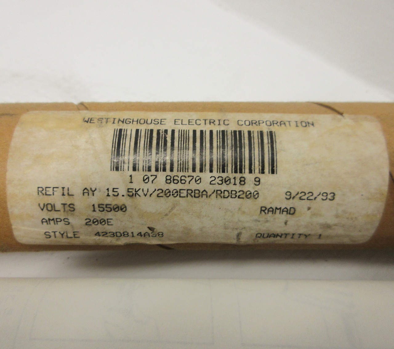 NEW Westinghouse 423D814A38 STD Fuse Refil Type RBA-RDB-200 14RBA2-200E 15.5kV (AH0757-2)