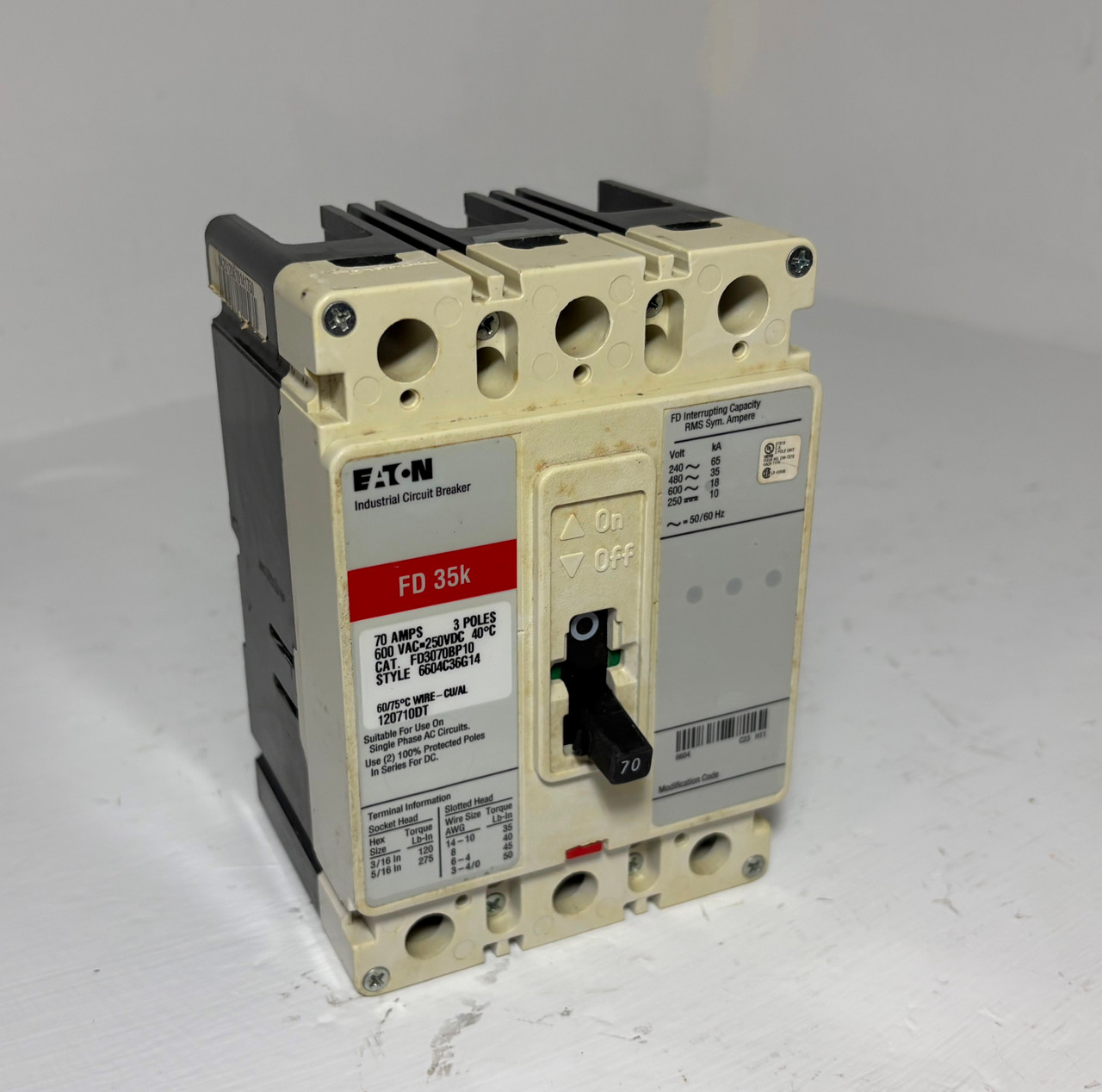 Image of Eaton FD3070BP10 70A Circuit Breaker Glossy Red 3P 600V FD 35k FD3070 70 Amp