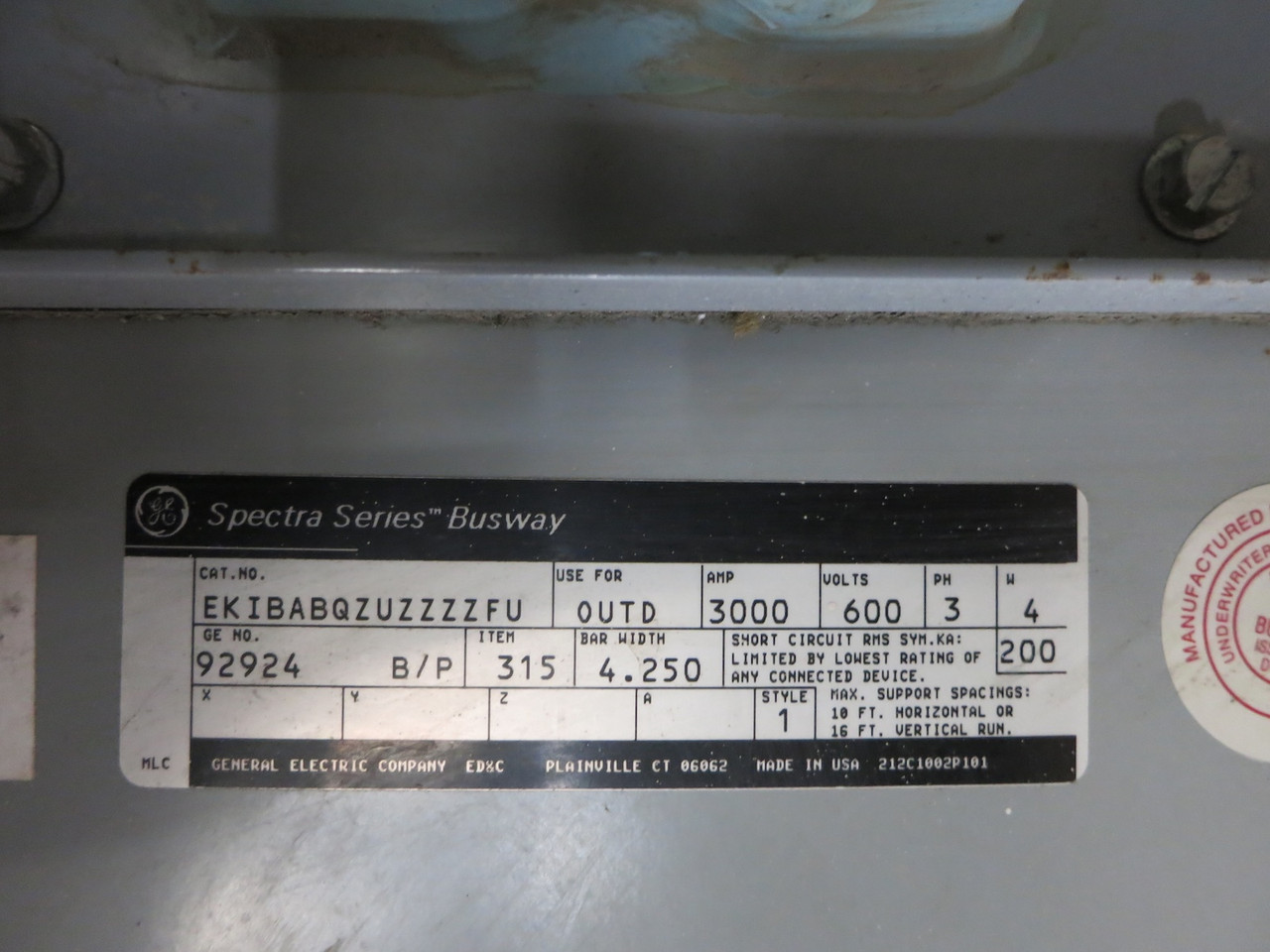 GE Spectra 3000 Amp 600V Outdoor Busway Tap Box 3PH 4W 3000A End Tapbox 480V 3R (DW7589-1)