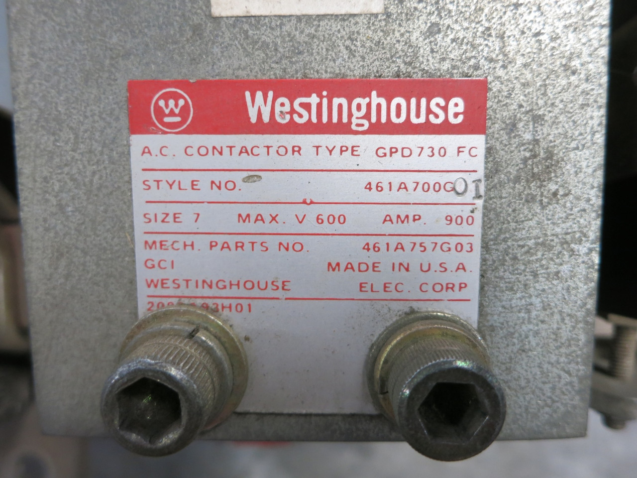 Westinghouse GPD730FC Size 7 Motor Contactor 900A 600V 461A700G01 GPD-730 480V (DW7592-1)