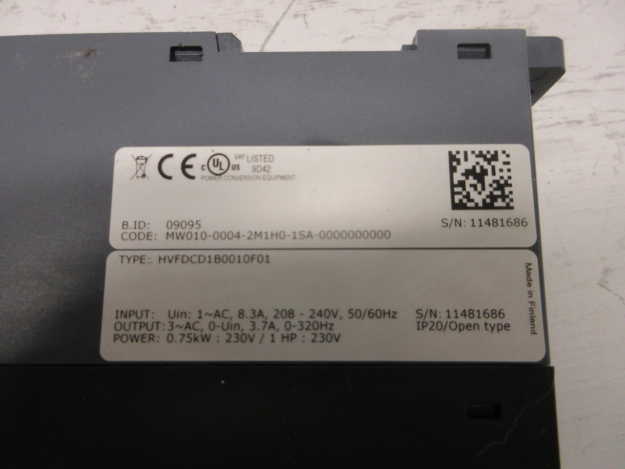 Honeywell HVFDCD1B0010F01 1HP SmartDrive Compact AC VS Drive 230V VFD 3.7A .75kW (AH0764-1)