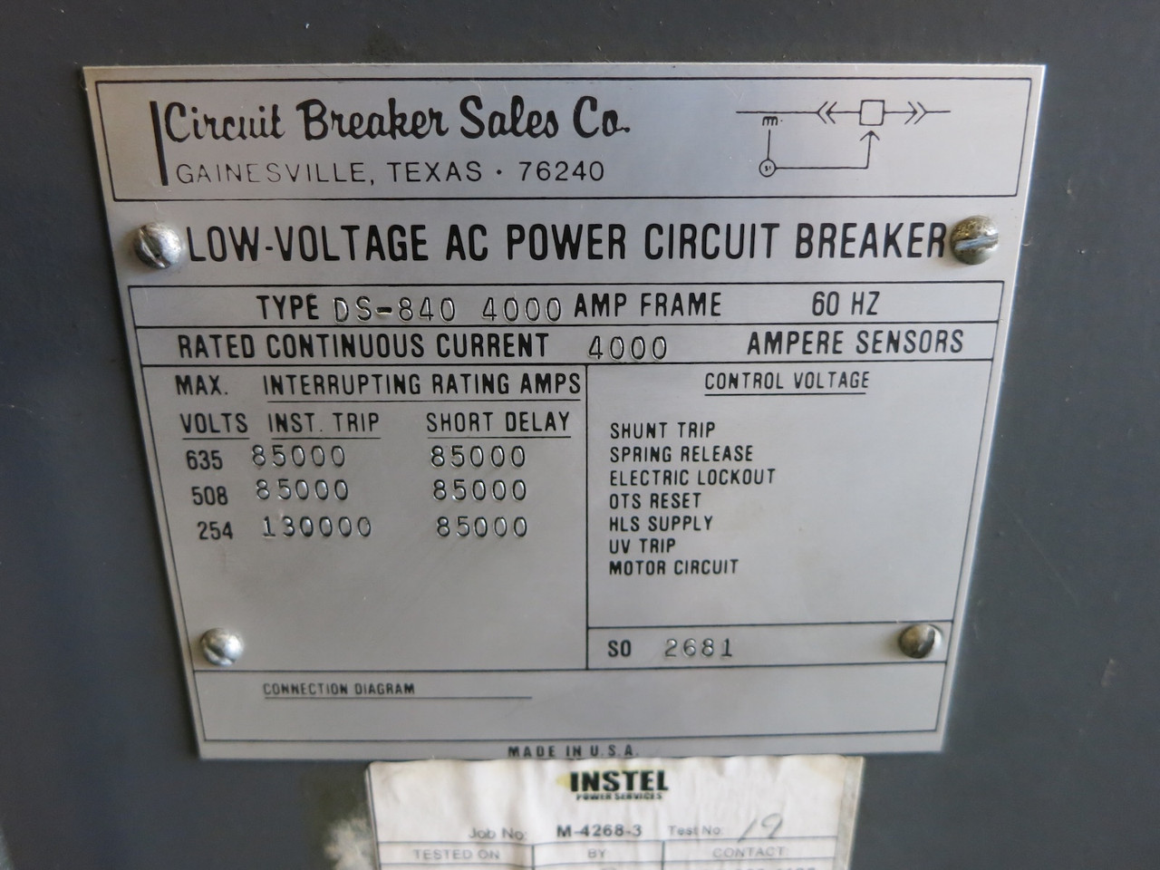 CBS DS-840 4000A Power Circuit Breaker T56BLSIG RMS 500 Trip PD6D40A400 4000 Amp (DW7593-1)