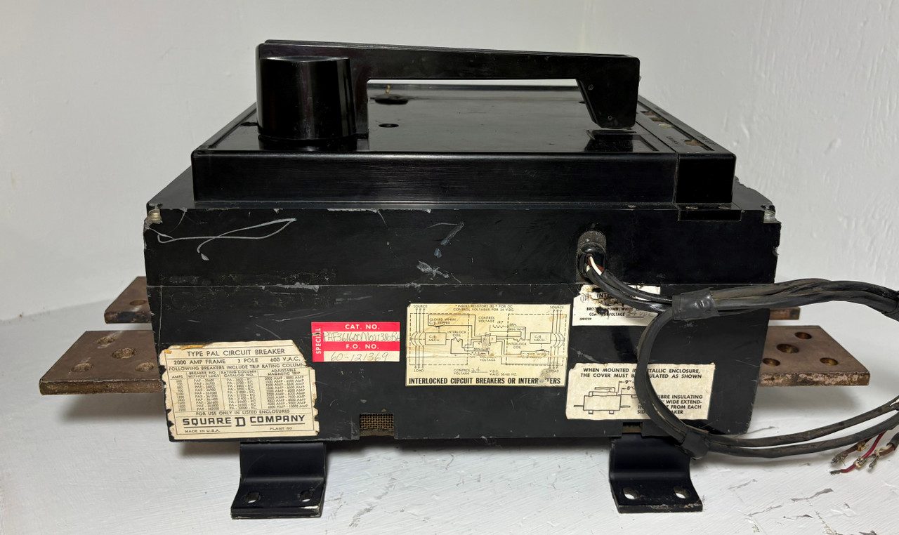 Square D PAF361600 2000A Type PAL Circuit Breaker w/ 1600 Amp Trip 480/600V 3P (EM5678-1)
