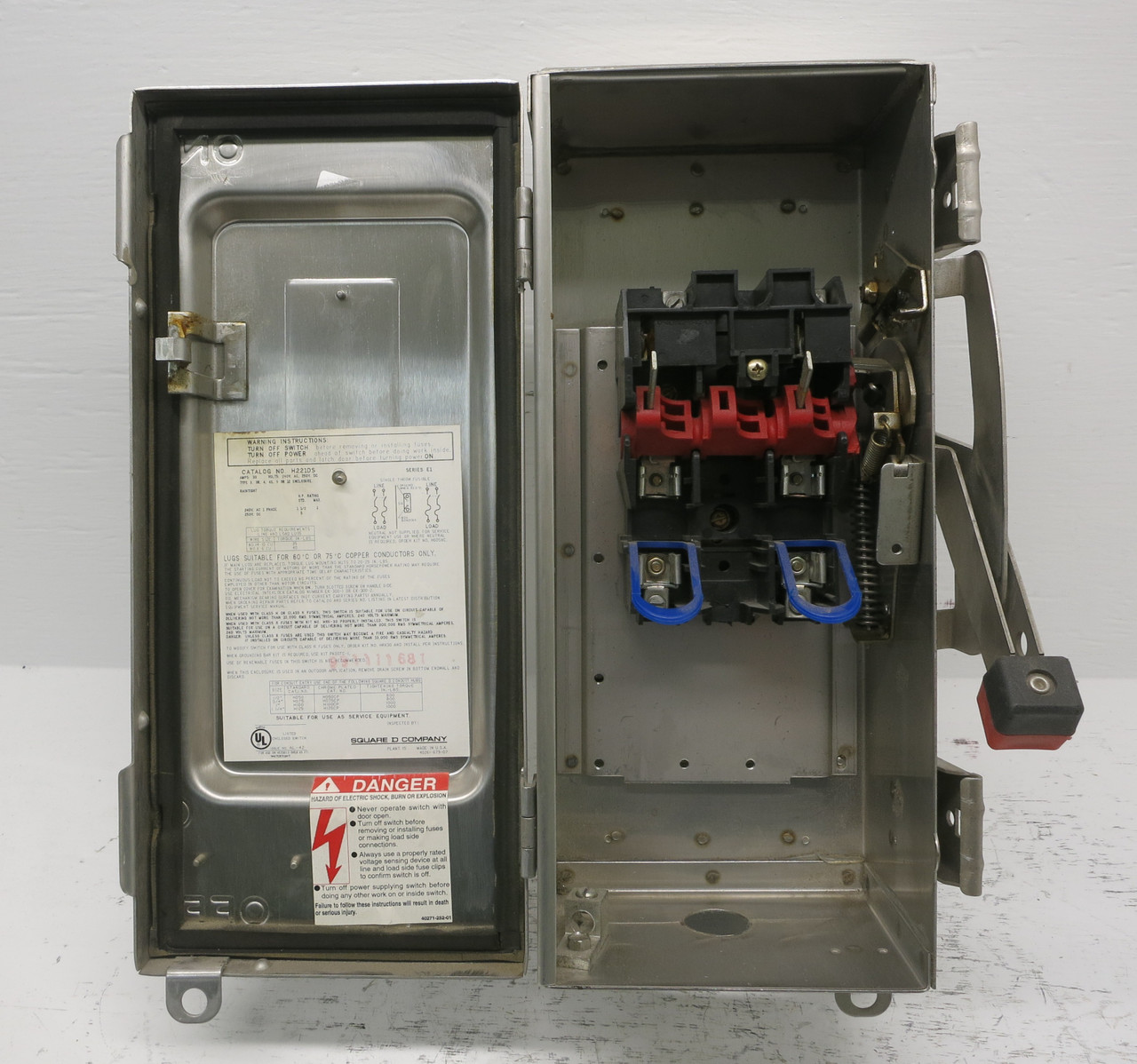 Square D H221DS 30A 240V Safety Switch Disconnect 30 Amp H221-DS Stainless 4X E1 (DW7603-1)