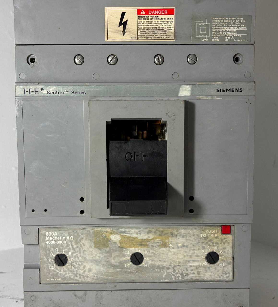 Siemens HMD63F800 800A Circuit Breaker w/ 800 Amp Trip 600V 3P HMD6 ITE no label (EM5680-1)