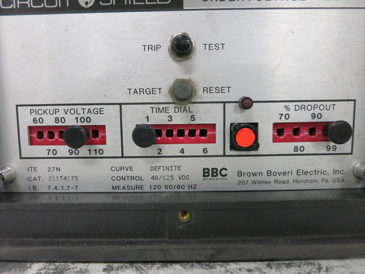 BBC ITE 27N 211T4175 Undervoltage Relay Circuit Shield Curve Definite 48/125 VDC (DW7620-1)