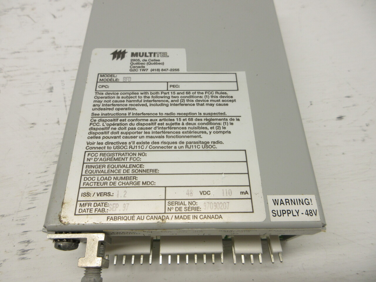 NEW Multitel BFD Battery Failure Detector Digital Display Issue 1.2 48VDC 110mA (AH0771-1)