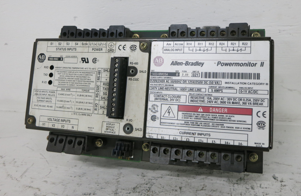Allen Bradley PowerMonitor II 1403-MM05A + 1403-NSC Ser B Power Monitor PLC (DW7637-1)