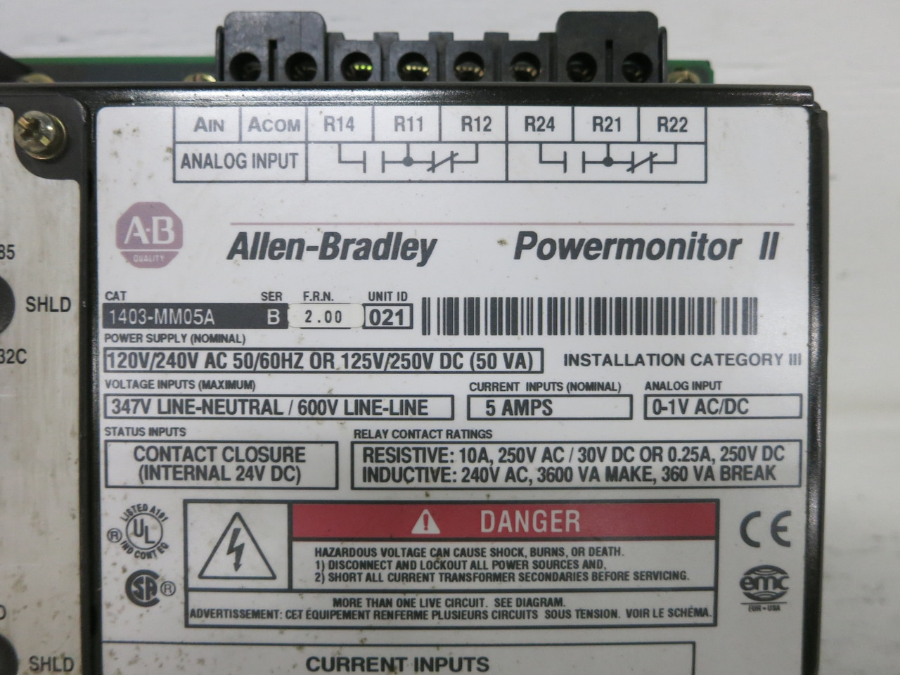 Allen Bradley PowerMonitor II 1403-MM05A + 1403-NSC Ser B Power Monitor PLC (DW7637-1)