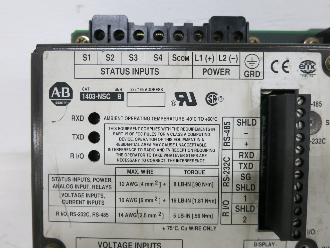 Allen Bradley PowerMonitor II 1403-MM05A + 1403-NSC Ser B Power Monitor PLC (DW7637-1)