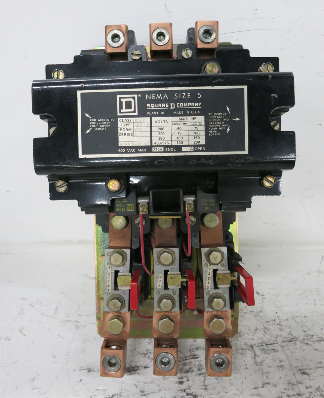Square D 8536-SG01-Y35 Size 5 Motor Starter 200HP 240V Coil Sz5 600V 8536SGO1 (DW7636-1)