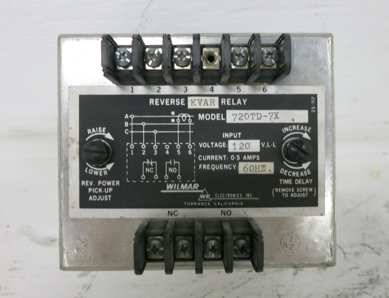 Wilmar 720TD-7X Reverse KVAR Relay 120V 700 Series Time Delay 720TD7X TE Tyco (DW7644-3)