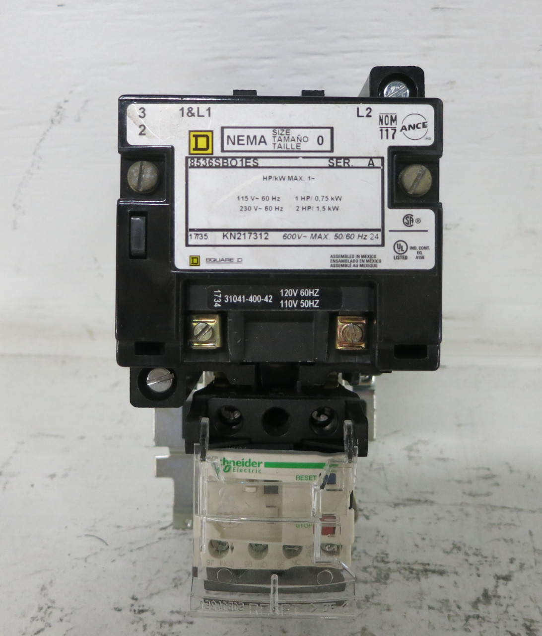 NEW Square D 8536SBO1ES Size 0 Motor Contactor 120V Coil 1.6-2.5 LR3D07L Ovl 2P (DW7652-2)
