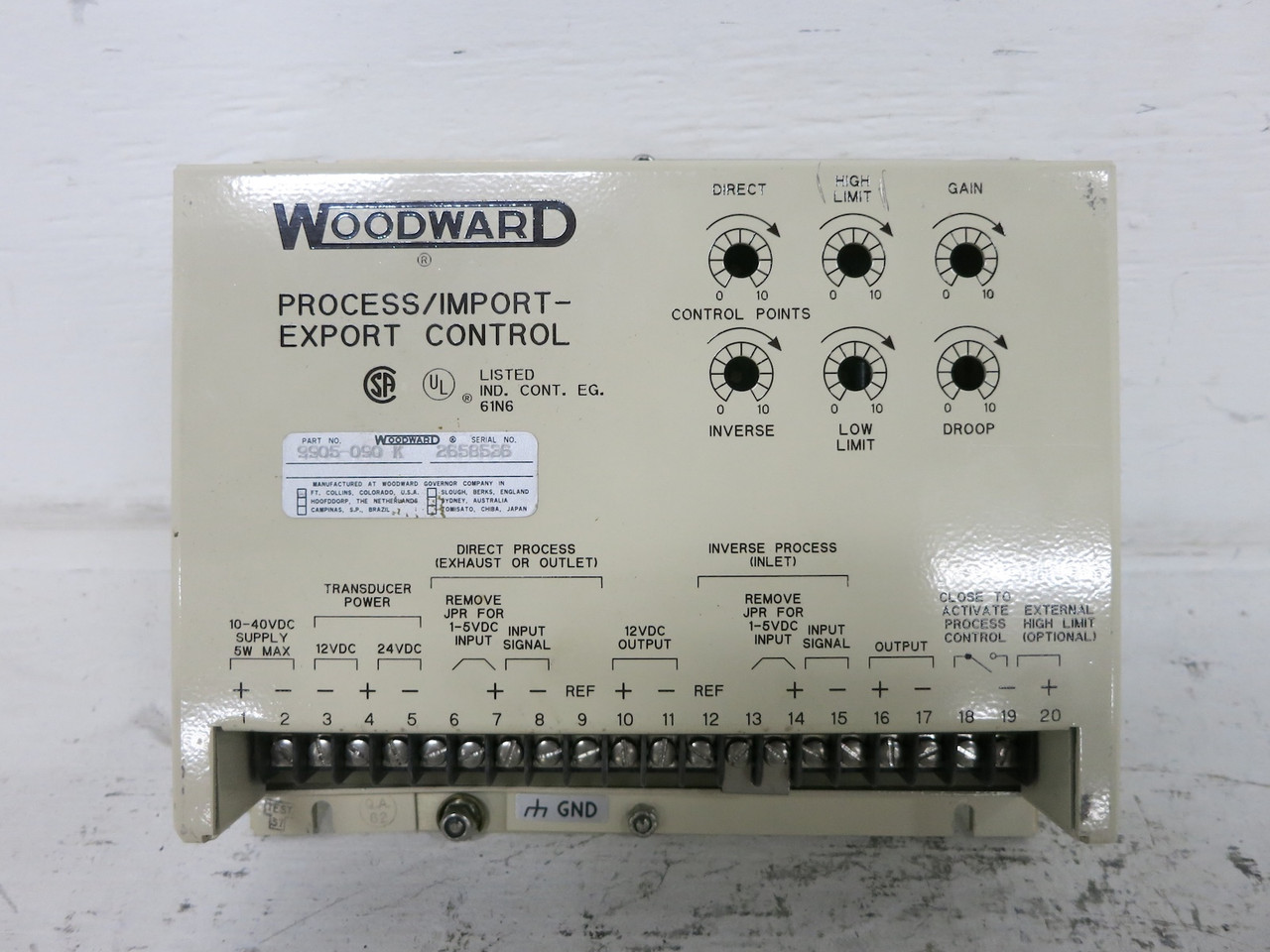 Woodward 9905-090 Rev K Process Import Export Control Generator 9905090-K (DW7650-1)