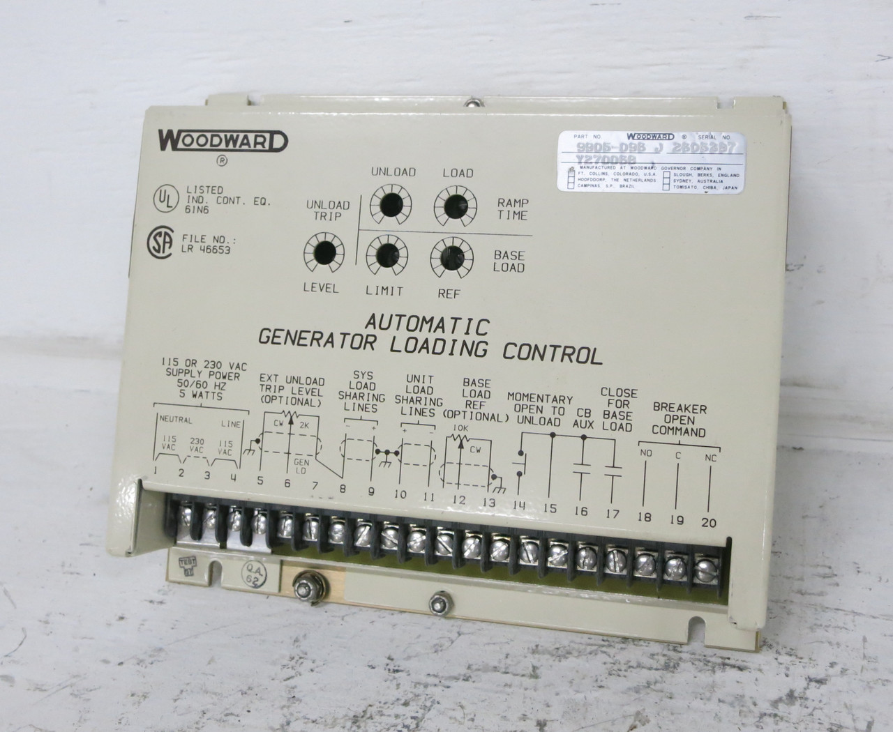 Woodward 9905-096 Rev J Automatic Generator Loading Control 9905096 115/230 VAC (DW7648-2)
