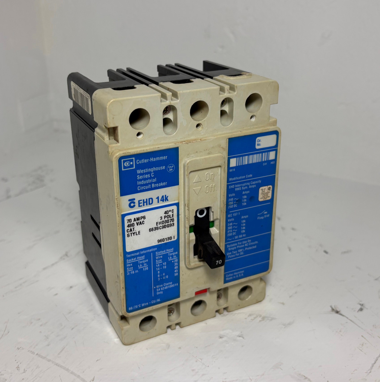 Image of Cutler-Hammer EHD3070 70A Circuit Breaker Glossy Blue 480 VAC 3P EHD 14k 70 Amp