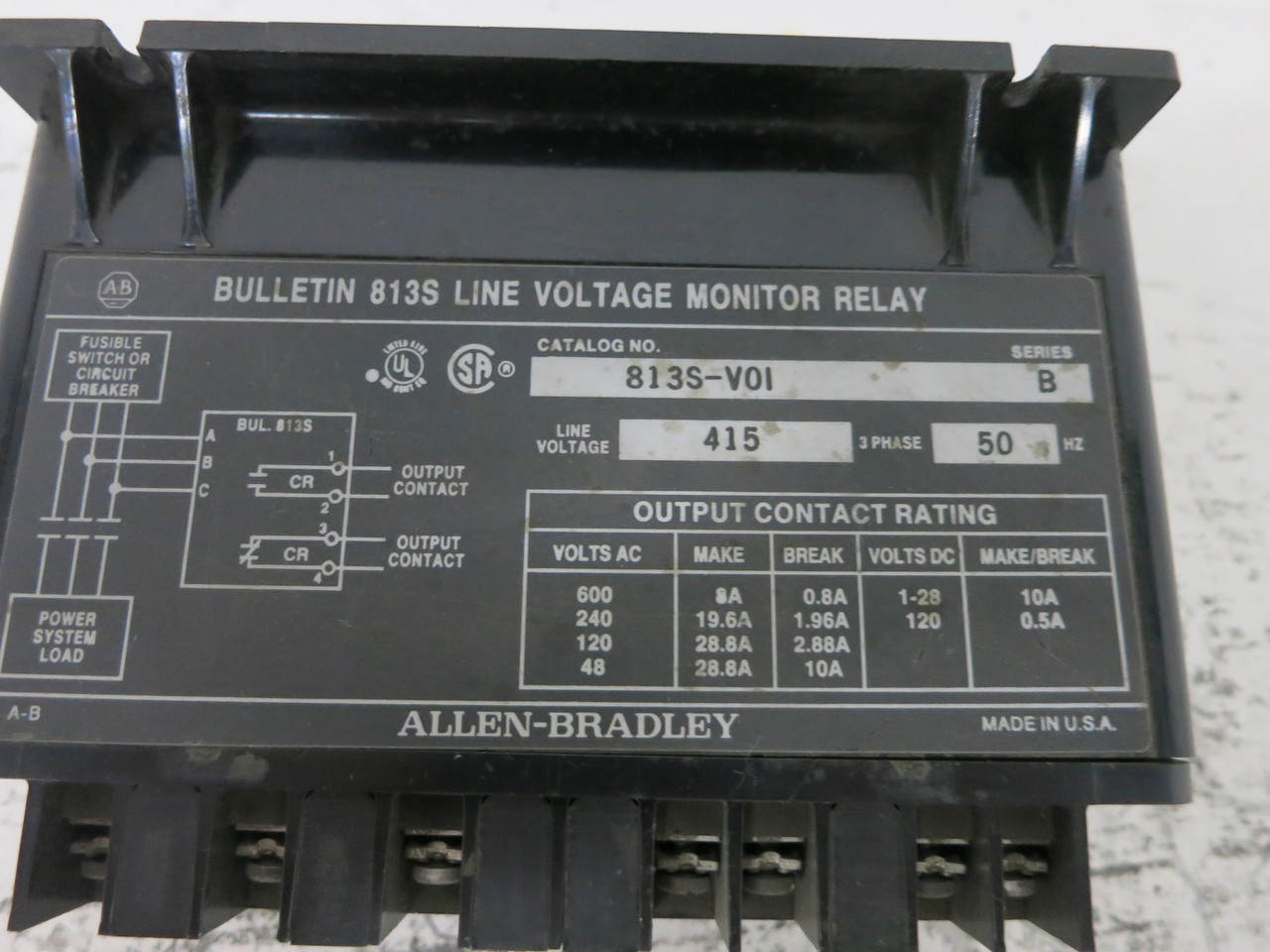 Allen Bradley 813S-VOI Line Voltage Monitor Relay Ser B 415V 813S-V0I 3PH V01 (DW7645-1)