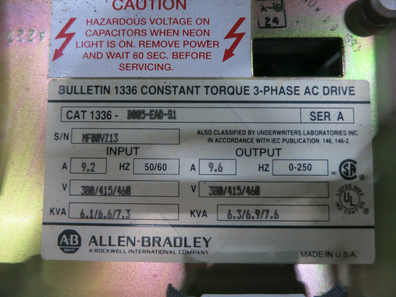 Allen Bradley 1336-B005-EAD-S1 5 HP 1336 AC VS Drive 9.6A Ser A 380/415/460V (DW7654-1)