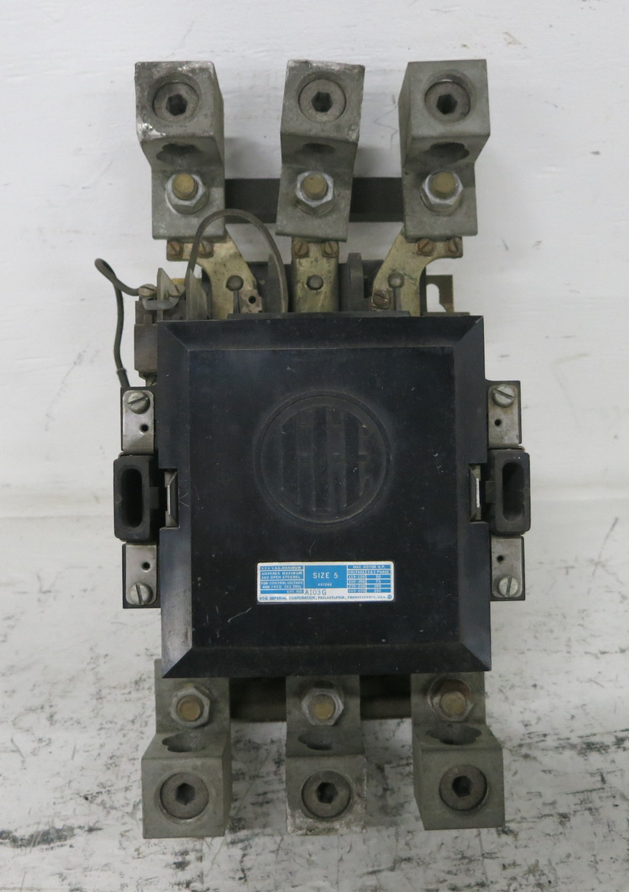 ITE A103G Size 5 Motor Contactor 480V Coil 200 HP Gould I-T-E Imperial 480 VAC (DW7656-1)