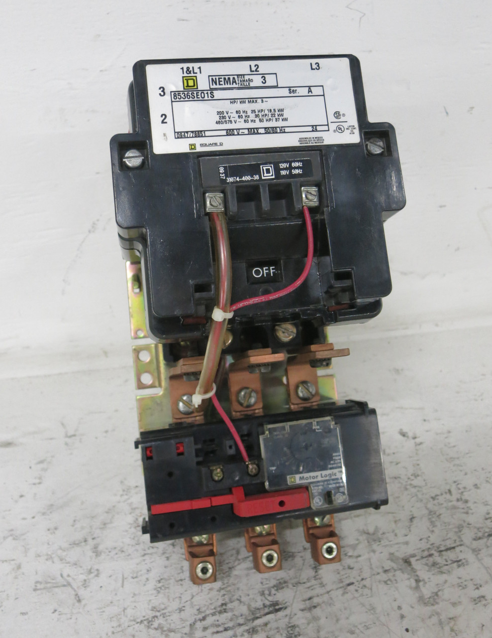 Square D 8536SEO1S Size 3 Motor Starter w/ Motor Logic 9065-SR320 120V Coil (DW7660-1)