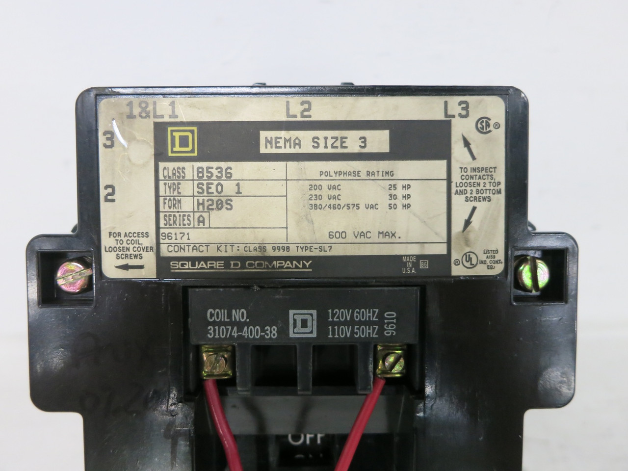 Square D 8536SEO1-H20S Size 3 Motor Starter w/ Motor Logic 9065-SR320 120V Coil (DW7661-1)