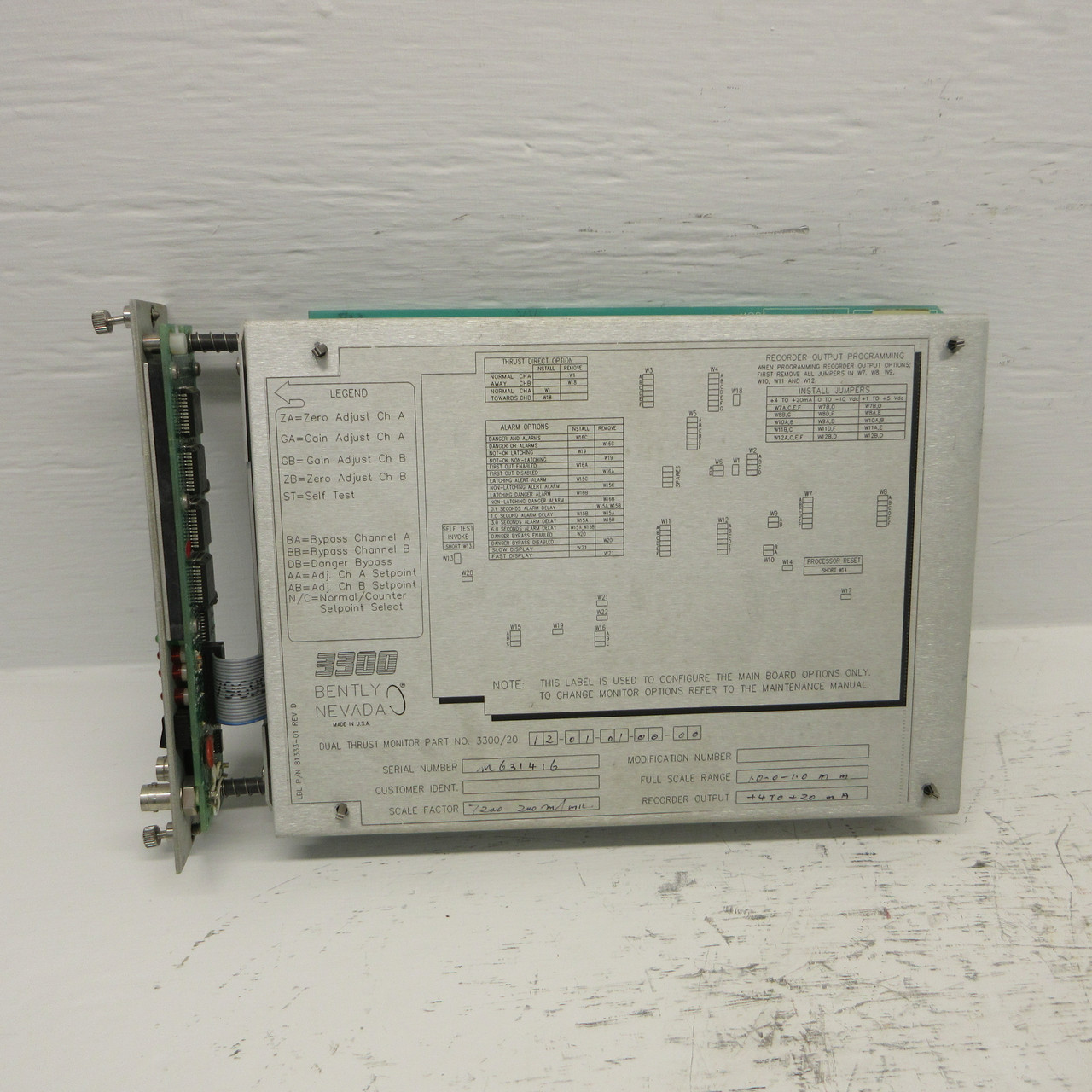 Bently Nevada Dual Thrust Monitor 3300/20-12-01-01-00-00 PLC PWA 79482-01 330020 (AH0807-1)