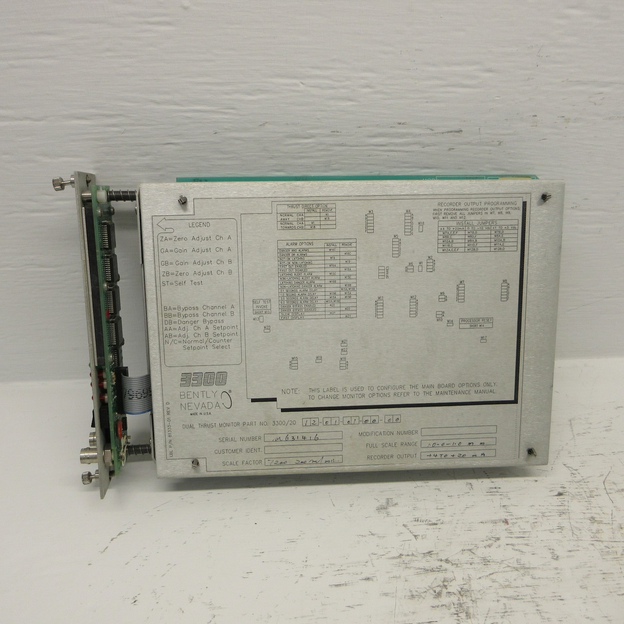 Bently Nevada Dual Thrust Monitor 3300/20-12-01-01-00-00 PLC PWA 79482-01 330020 (AH0807-1)
