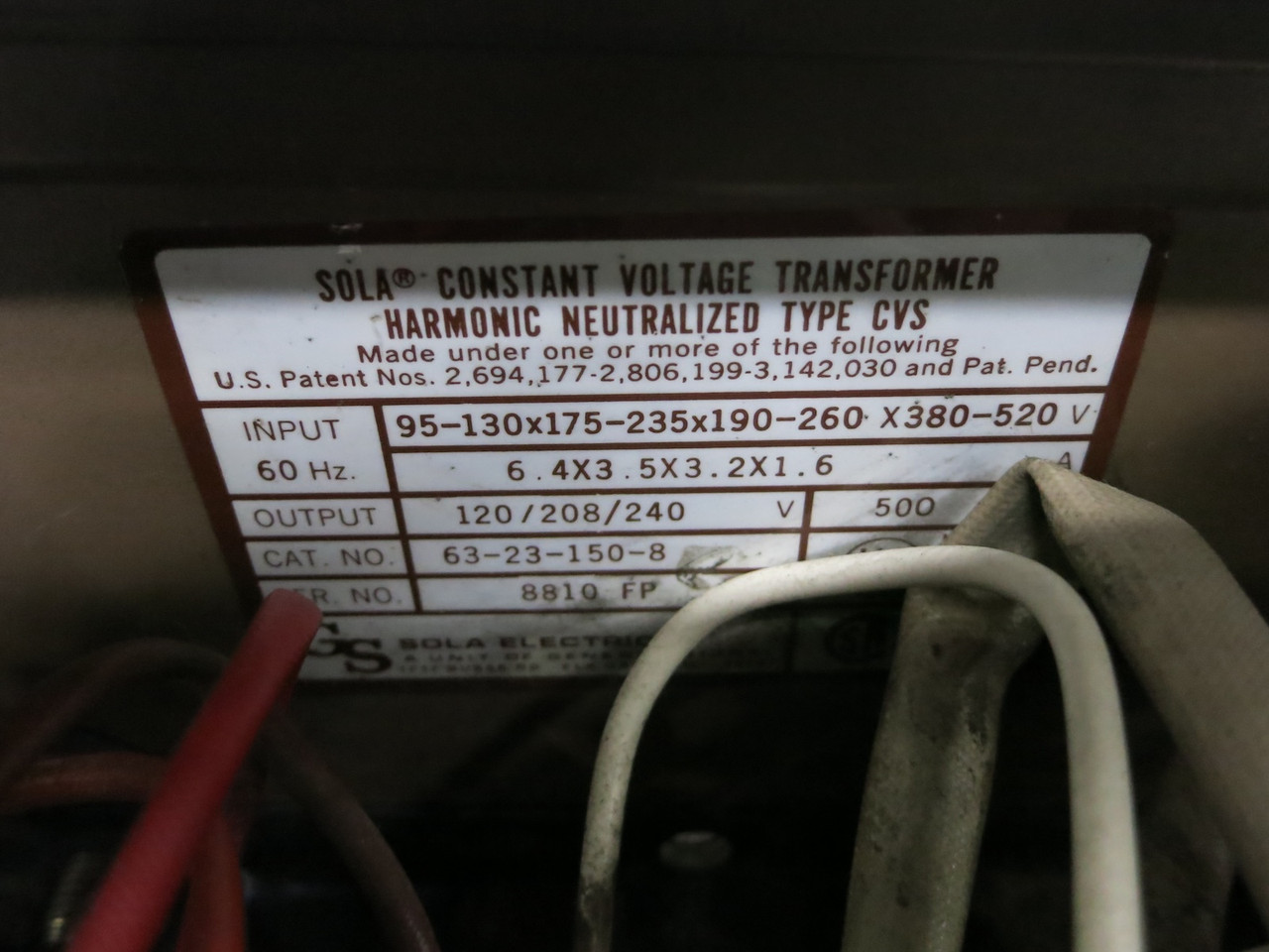 SOLA CVS 63-23-150-8 500 VA Constant Voltage Transformer 120/208/240V MCR Power (DW7694-1)