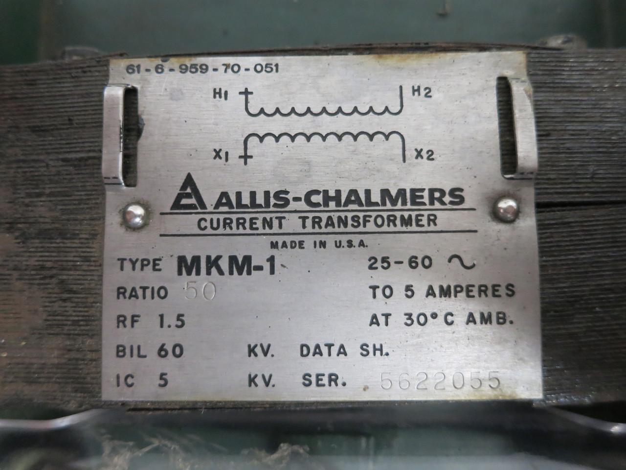 Allis-Chalmers MKM-1 Current Transformer Ratio 50:5 Amp 61-6-959-70-051 CT 50:5A (DW7701-2)