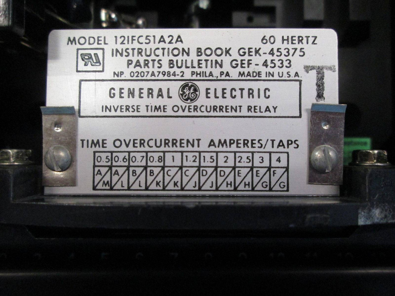 General Electric 12IFC51A2A Inverse Time Overcurrent Relay IFC GE 60 Hz 12IFC51 (EBI2032-4)