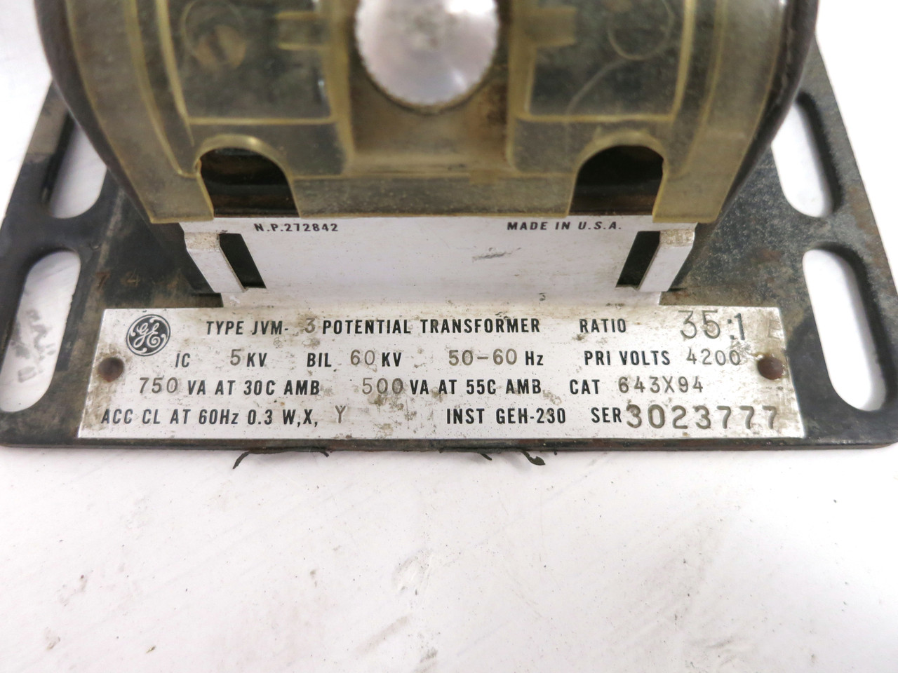 GE 643X94 JVM-3 Potential Transformer Ratio 35:1 4200V JVM3 PT (DW7708-4)