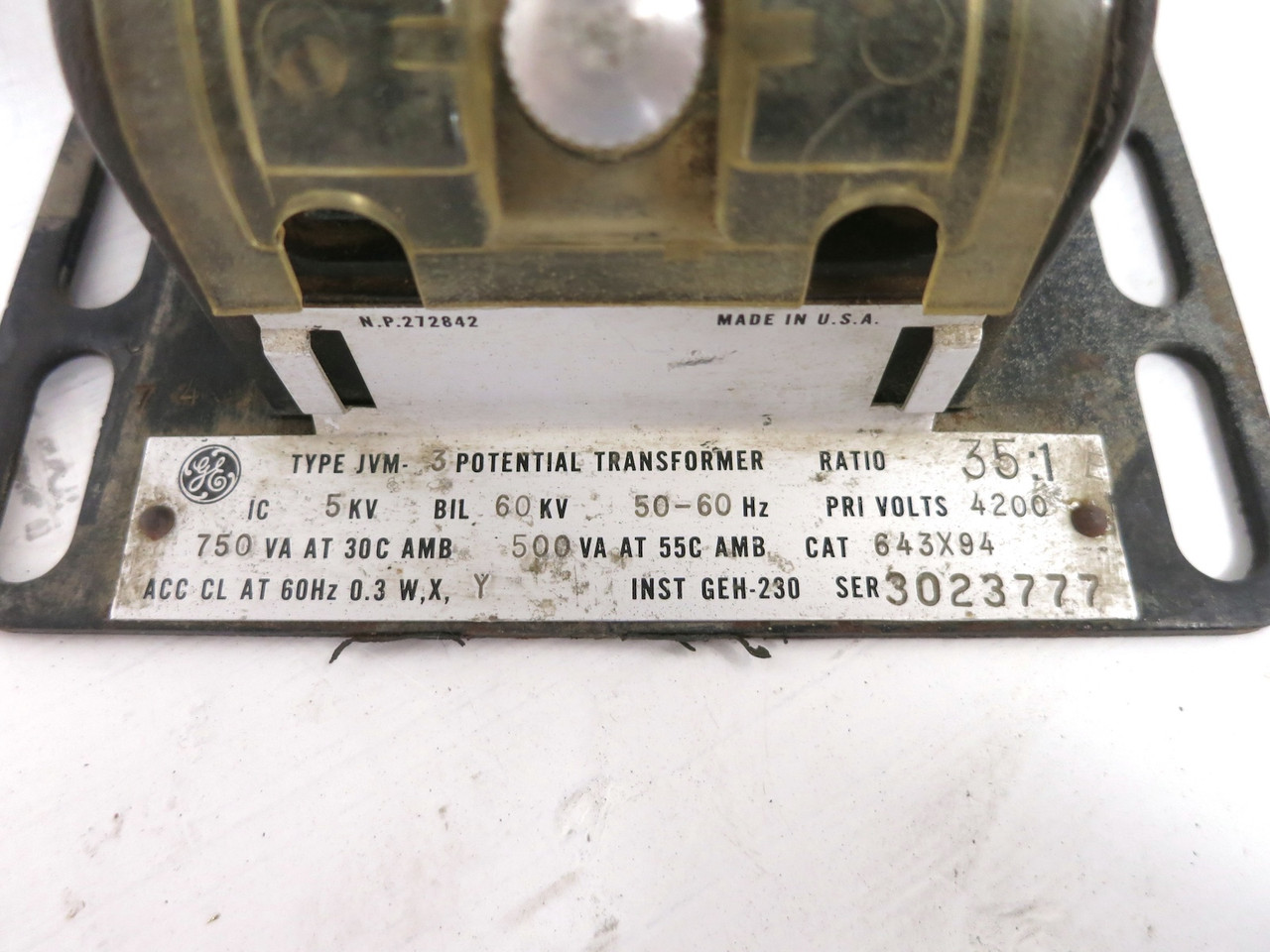 GE 643X94 JVM-3 Potential Transformer Ratio 35:1 4200V JVM3 PT (DW7708-4)