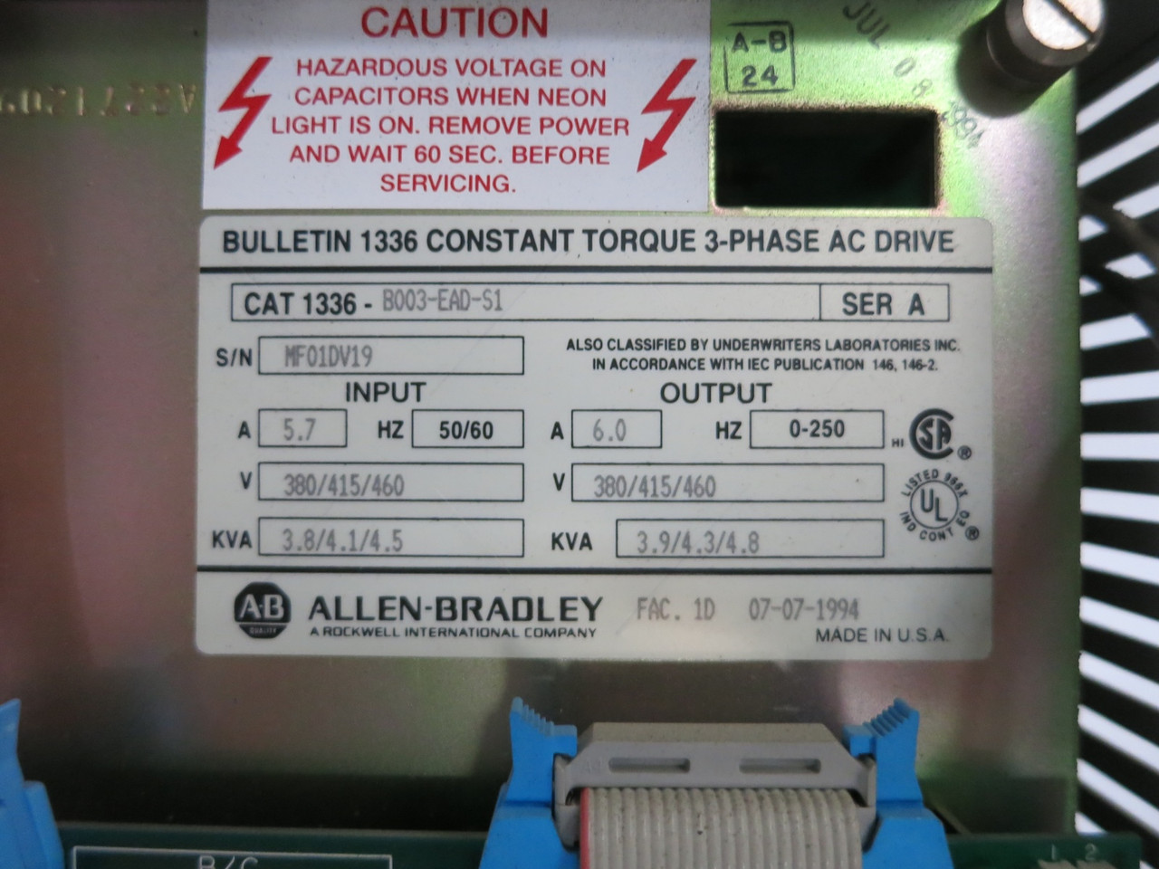 Allen Bradley 1336-B003-EAD-S1 3 HP AC VS Drive 460V 6A Variable Speed VFD 460 (DW7706-8)