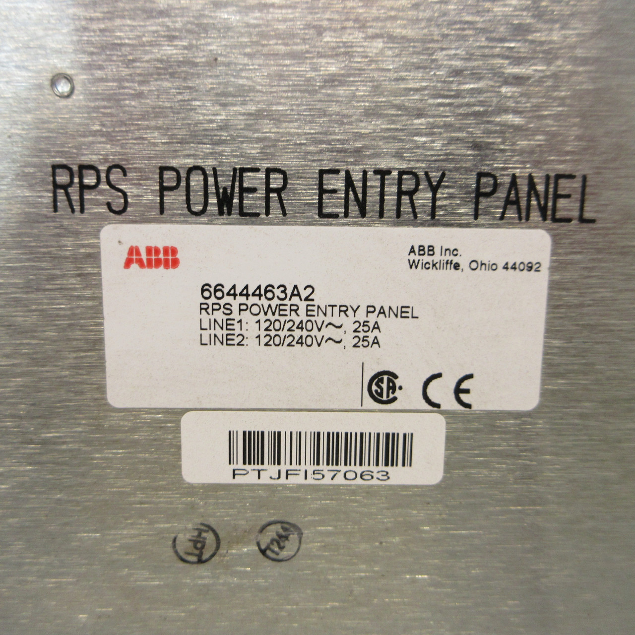 ABB 6644463A2 RPS Power Entry Panel Module 120/240V 25A SPP-2205B CD--A8-DU (AH0838-2)