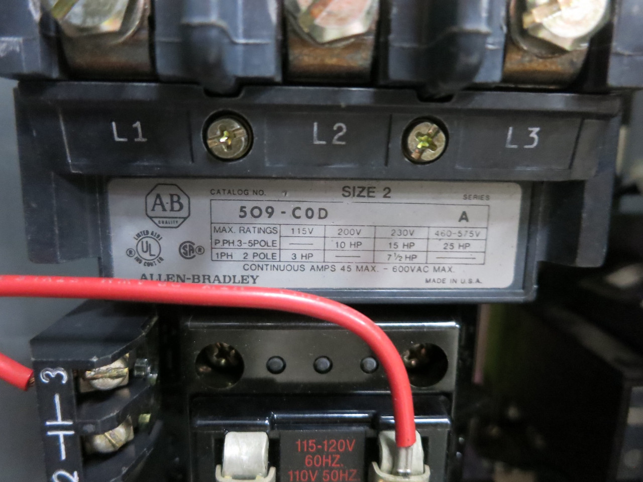 Allen Bradley 30 Amp Breaker Size 2 Motor Starter Combination Combo Box 509-COD (DW7737-1)