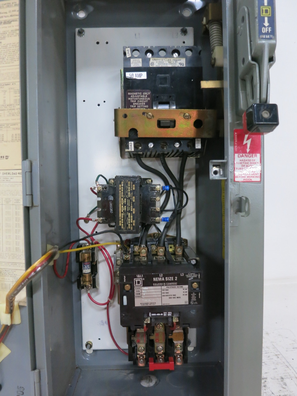 Square D 50A Breaker Size 2 Starter Combination Box 50 Amp Combo 8536SDO1S 8538 (DW7742-1)