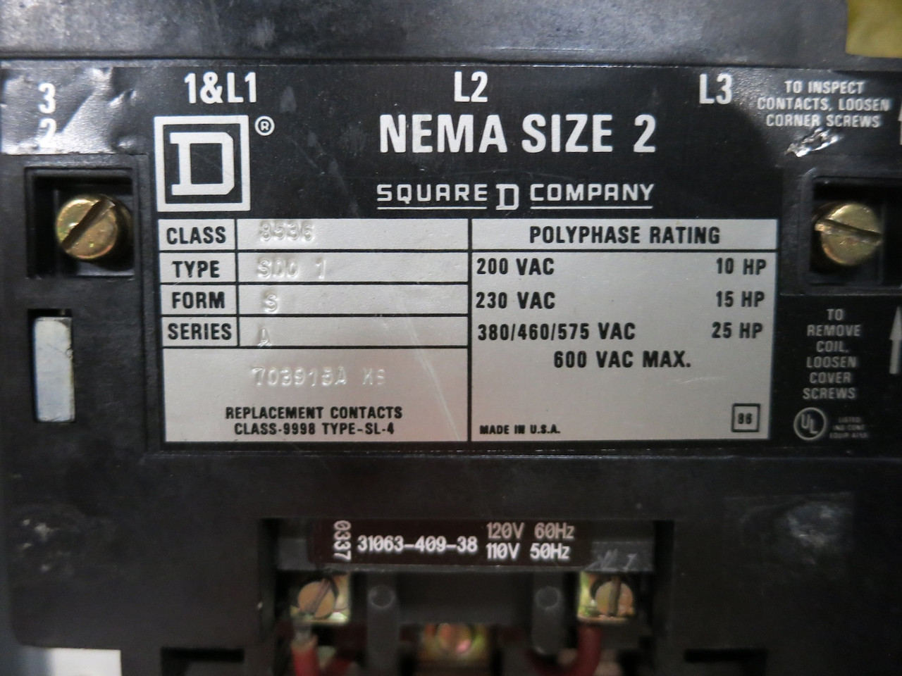 Square D 50A Breaker Size 2 Starter Combination Box 50 Amp Combo 8536SDO1S 8538 (DW7742-1)