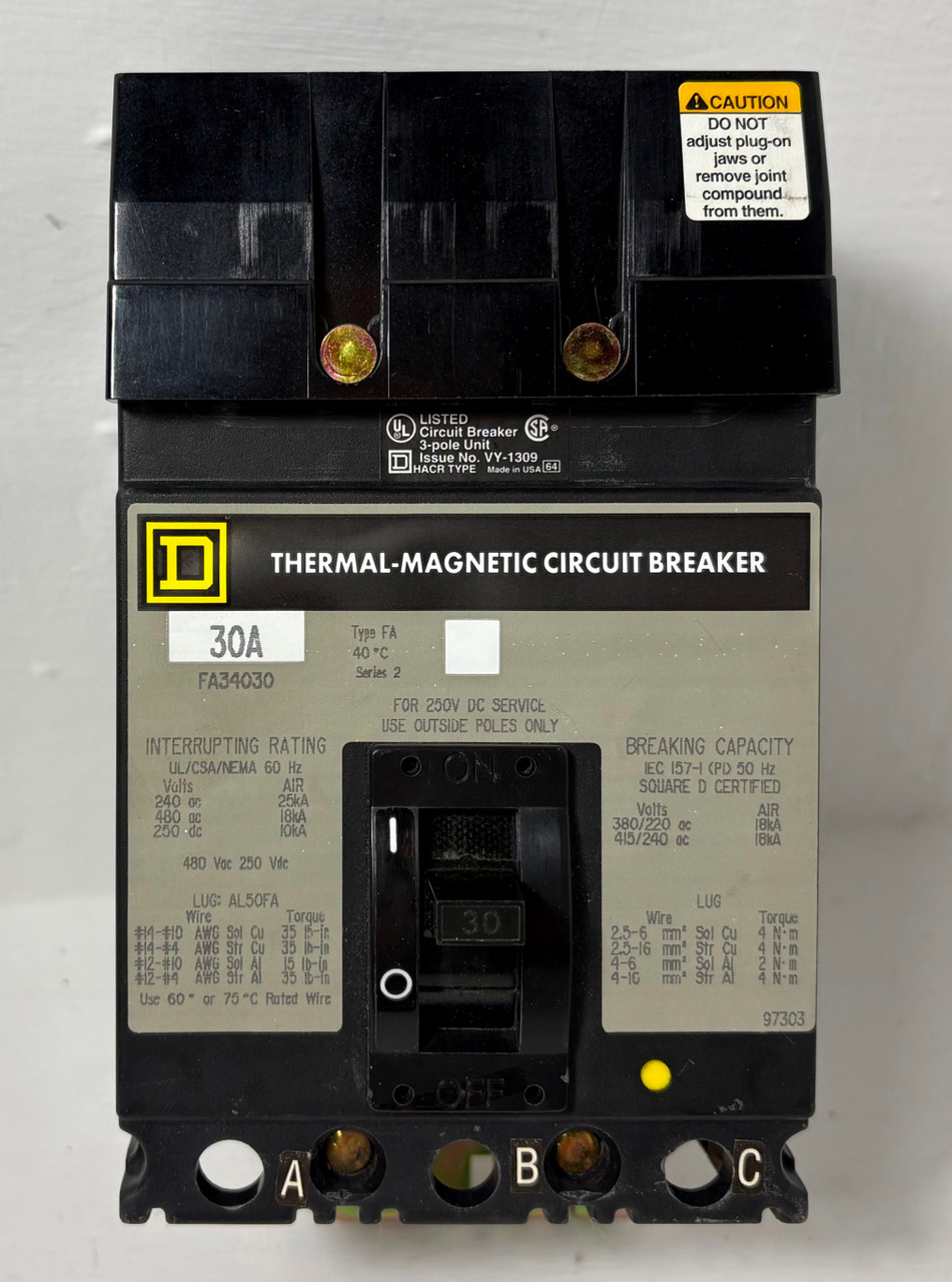 NEW Square D I-Line FA34030 30A Circuit Breaker 480 VAC Type FA S2 30 Amp NIB (EM5728-1)