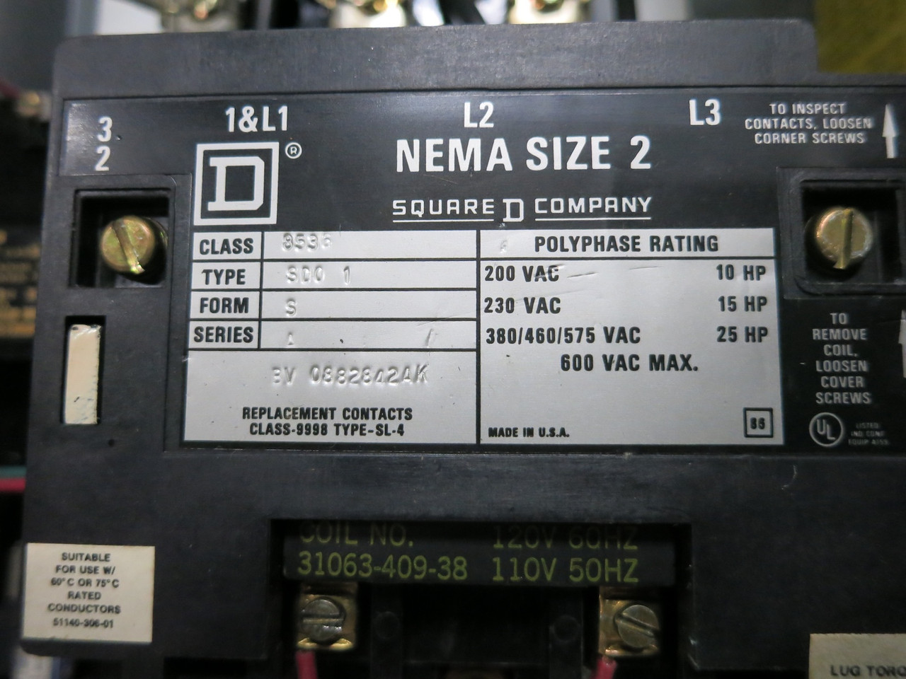 Square D 60A Fusible Size 2 Starter Combination Box 60 Amp Combo 8536SDO1S 8538 (DW7755-1)