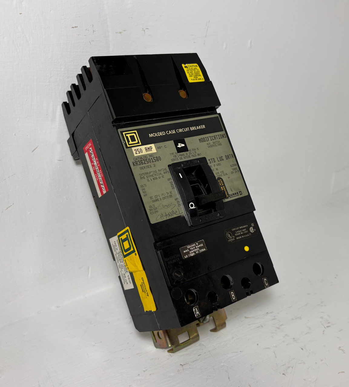 Square D I-Line KA362501580 250A Circuit Breaker w/ Aux & UVR 600V 3P KA 250 Amp (EM5732-1)