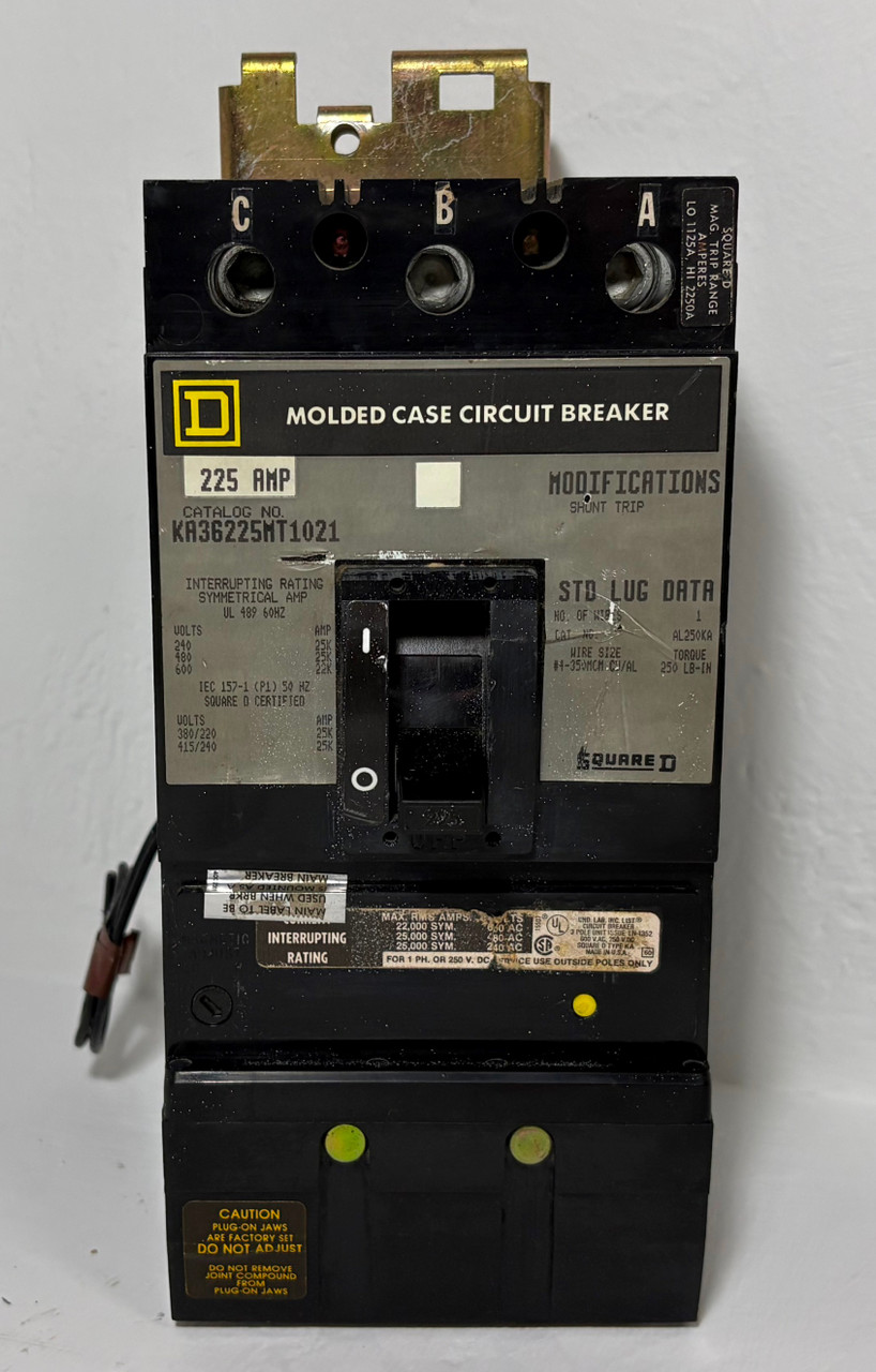 Square D I-Line KA36225MT1021 225A Circuit Breaker w 120-240V Shunt 600V 225 Amp (EM5734-1)