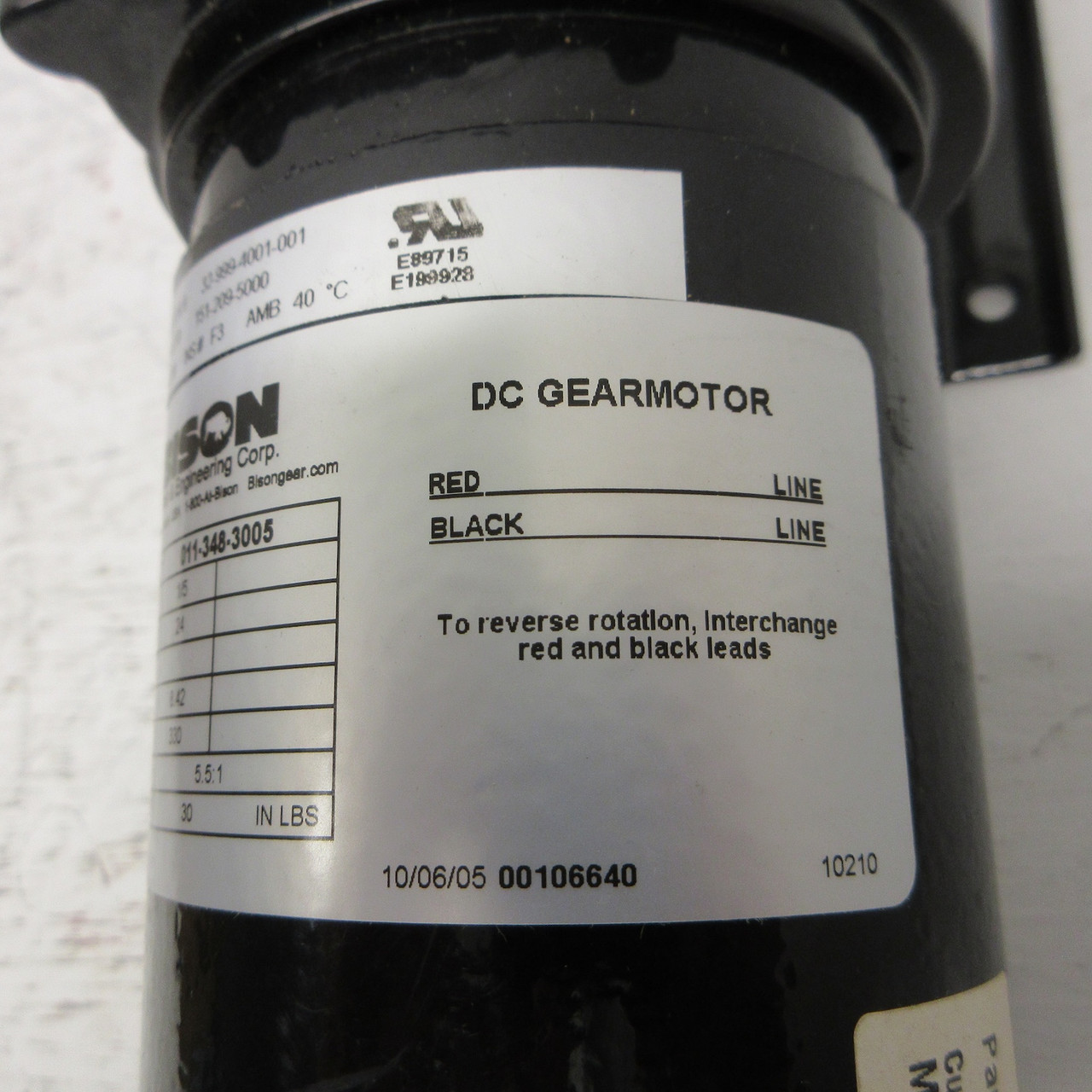 NEW Bison 011-348-3005 DC Gear Motor 1/5HP 24V 8.42A 330RPM 32-999-4001-001 NIB (AH0863-1)