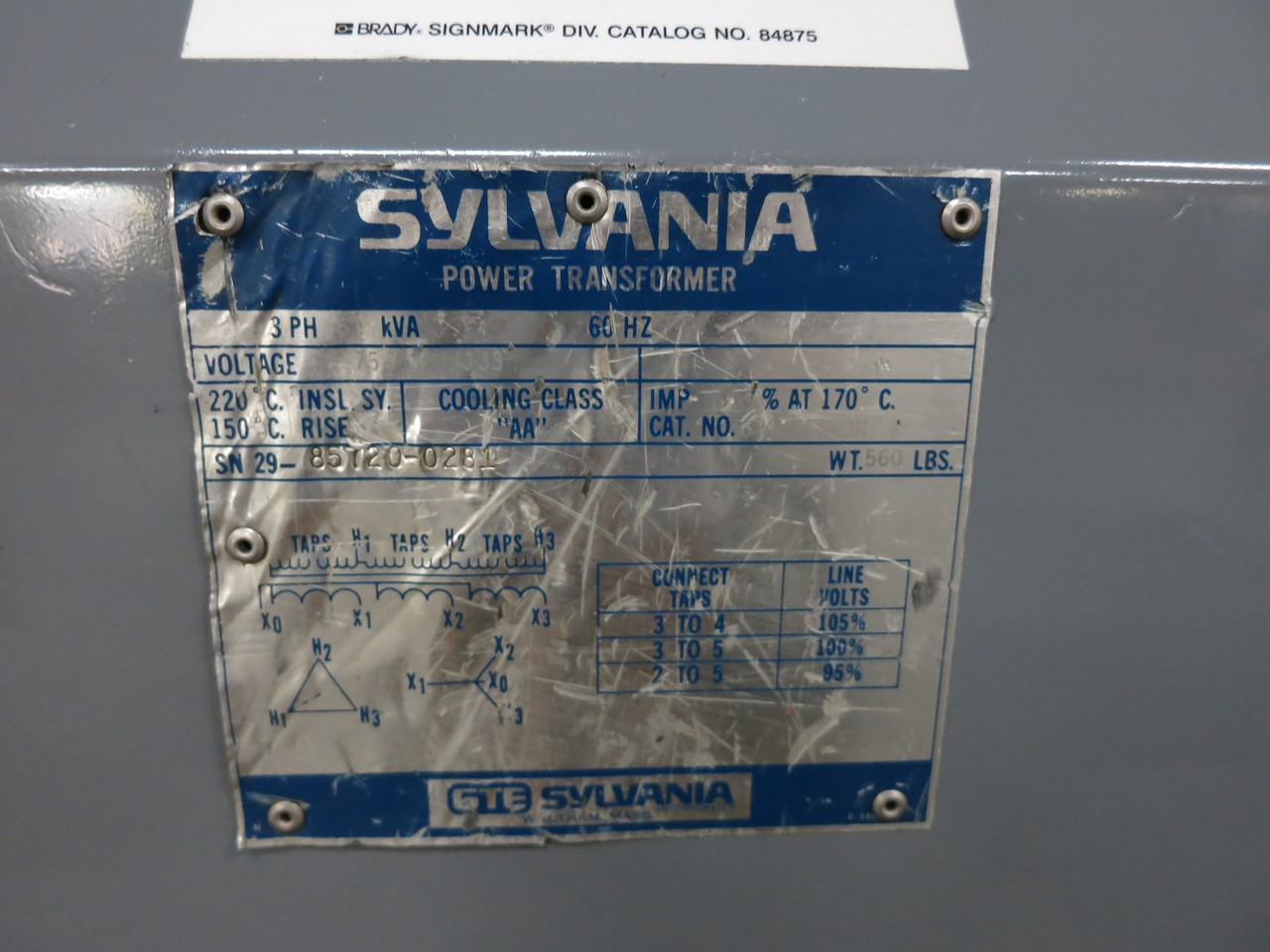 Sylvania 63 kVA 575 Delta to 230Y/133 V 3PH Dry Type Transformer 575V - 230V (DW7772-1)