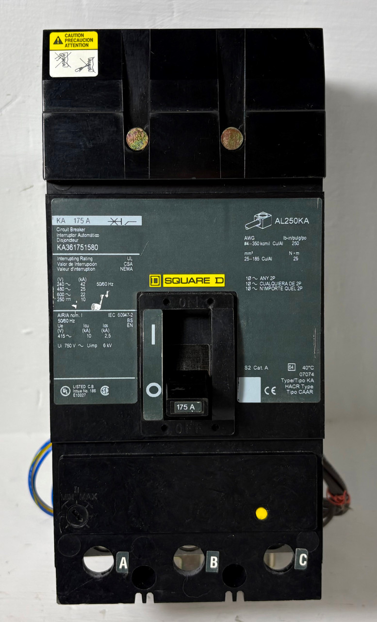 Square D I-Line KA361751580 175A Circuit Breaker Green Label w Aux & UVR 175 Amp (EM5738-1)